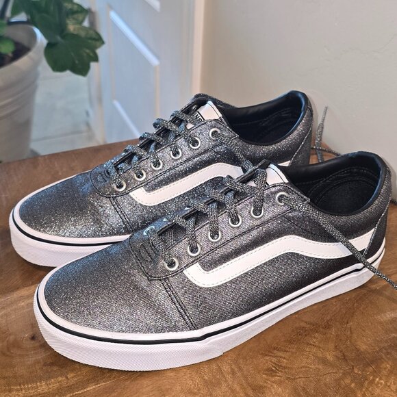 VANS Silver Lurex Glitter Old Skool Skate Shoe - Picture 1 of 16